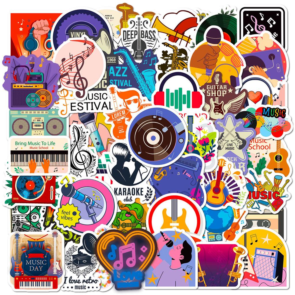 10 30 50PCS Colorful Music Festival Stickers Vinyl Record Guitar Headphone DIY Decor For Water Bottle Phone Laptop Luggage Gifts