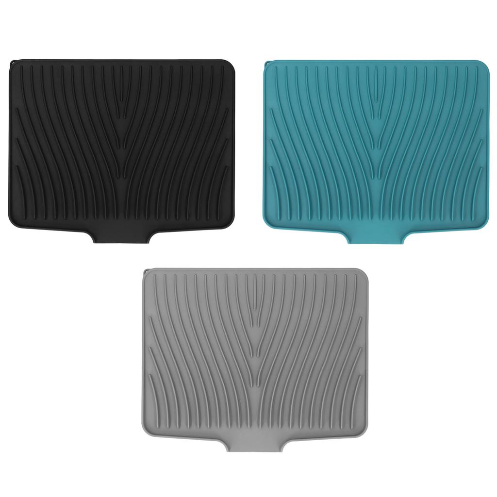 Dish Drying Mat Heat Resistant Prevent Slip Silicone Slope Dish Drying Pad with Drain Lip for Counte