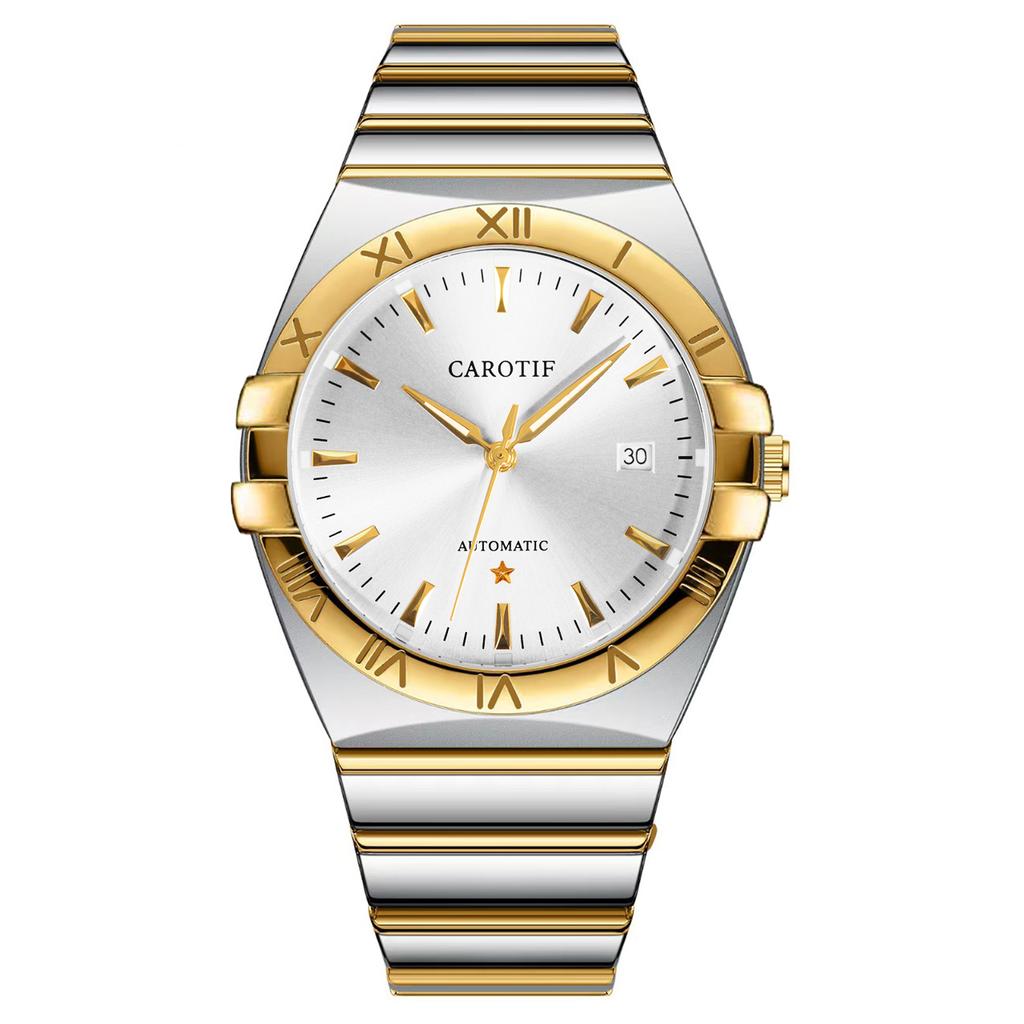 A Men's Diamond Bar Luminous Calendar Design and Cool Business Style Fully Automatic Mechanical Watch