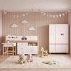 GINGER HOME CHERRY Children's Bedroom Set, 90x200 Cm Bed, Desk, Chest of Drawers and 3-Door Wardrobe, White/Pink/Wood