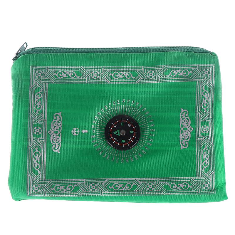 

Мусульманский молитвенный коврик Портативный плетеный коврик с компасом в чехле Дорожный коврик 100*60 см зелёный
