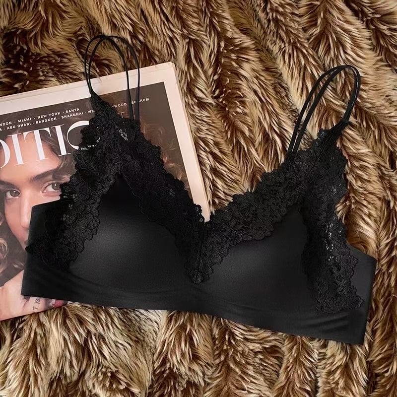 French Lace Satin Seamless Women's Thin Anti-sagging New Sexy Back Bra