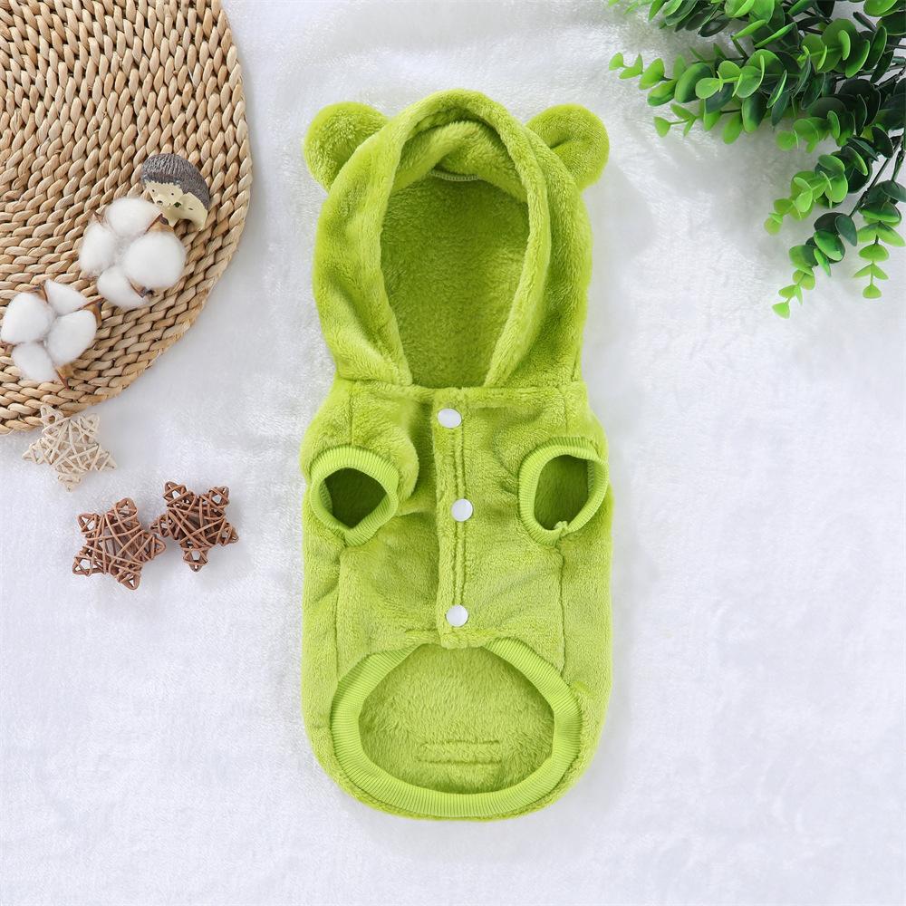 Podzimní a zimní nové oblečení pro kočky a psy, medvědí uši, dvounohé, jednobarevné, s kapucí, fleecové, teplé, pro francouzské bojové psy