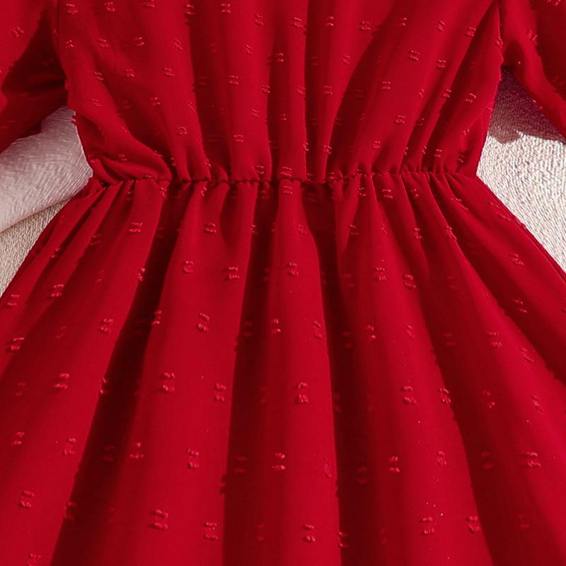 Robe d'été rouge à manches courtes pour filles de 8 à 12 ans