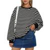 Autumn and Winter Colorful Striped Round Neck Loose Sweatshirt for Women