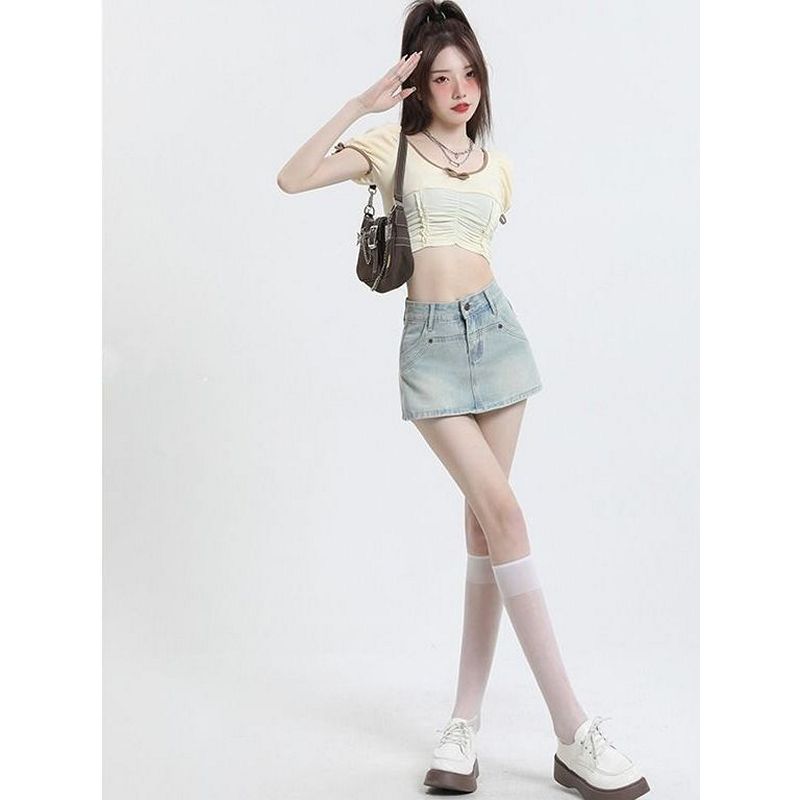 Light Color Bodycon Short Skirt Denim Half Skirt Women High Waist Slimming A-line Skirt Summer Hot Girl Anti-exposure Skirt