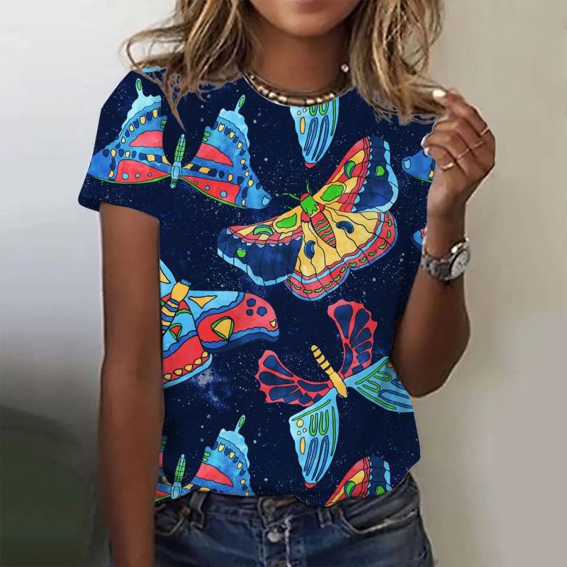 Summer Colorful Butterfly Floral T-shirt 3D Print Women Short Sleeve T Shirts Streetwear Harajuku Y2k Tops Woman Tees Clothing