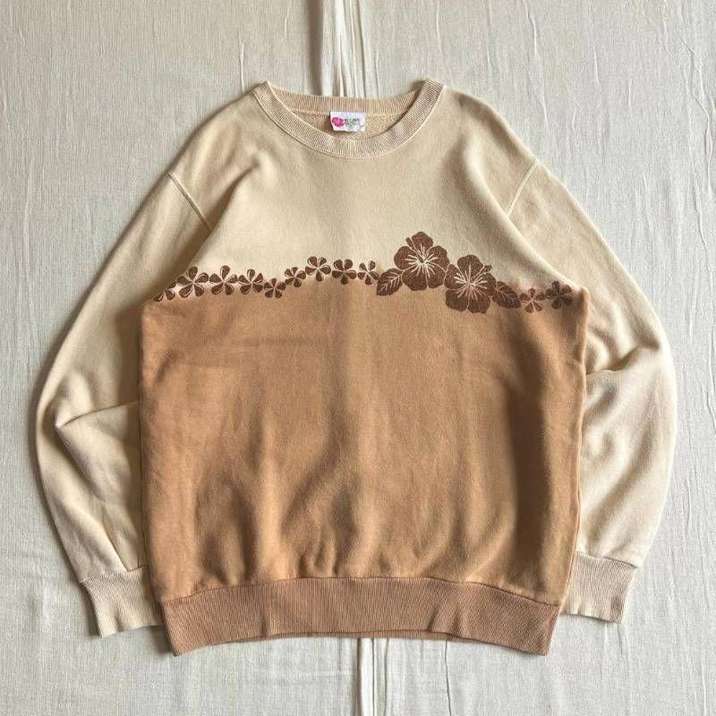 Extremely rare 90-00s archive old clothes from that time ALBA ROSA gradation two-tone sweatshirt sweatshirt hibiscus double-sided flower print MADE