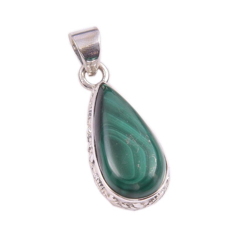 Natural Malachite Gemstone Handmade 925 Solid Sterling Silver Pendant 1.5'' s5A98