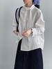 Women's French Retro 100% Cotton Ribbon Shirt - Simple, Loose, Solid Color