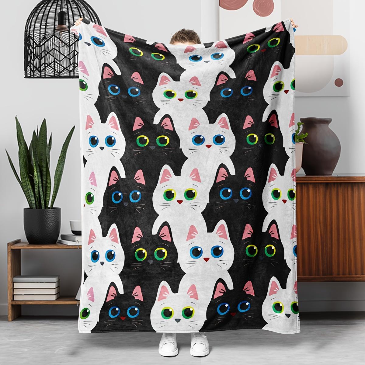 

Cartoon Cat Print Flannel Blanket Soft Warm Sofa Bed Office Halloween Christmas Gift 75x100cm (30x40inch)