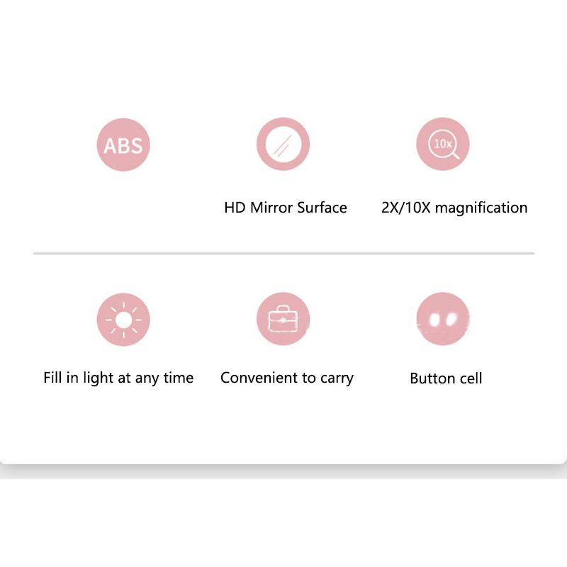 2-Face Mini Portable LED Light Makeup Mirror 2X/10X Magnifying HD Mirror Girl Travel Foldable HandHeld Pocket Mirror Four Colors