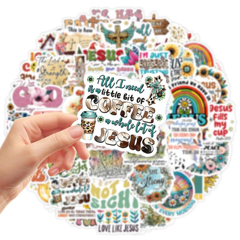 50PCS Jesus Christian Stickers Inspirational Religious Sticker Vinyl Waterproof Faith Wisdom Words Decals Water Bottles Laptop