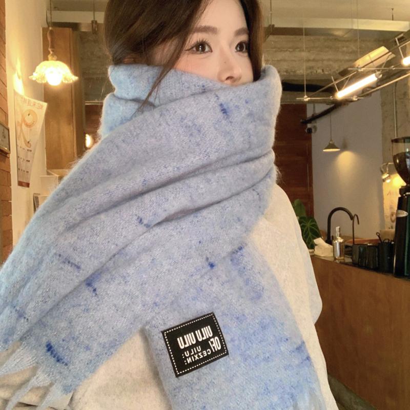 New Women'S Solid Striped Scarf Winter Warm Soft Fringe Shawl Korean Fashion Colorful Thick Wrap Scarves For Ladies Male Unisex