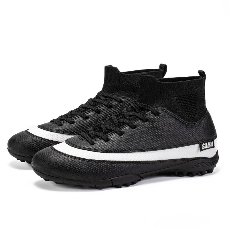 

Мужские футбольные бутсы с высоким берцем и эластичным носком 32–46, резиновая мягкая подошва с короткими ногтями, молодежные детские футбольные бутсы 46 чёрный