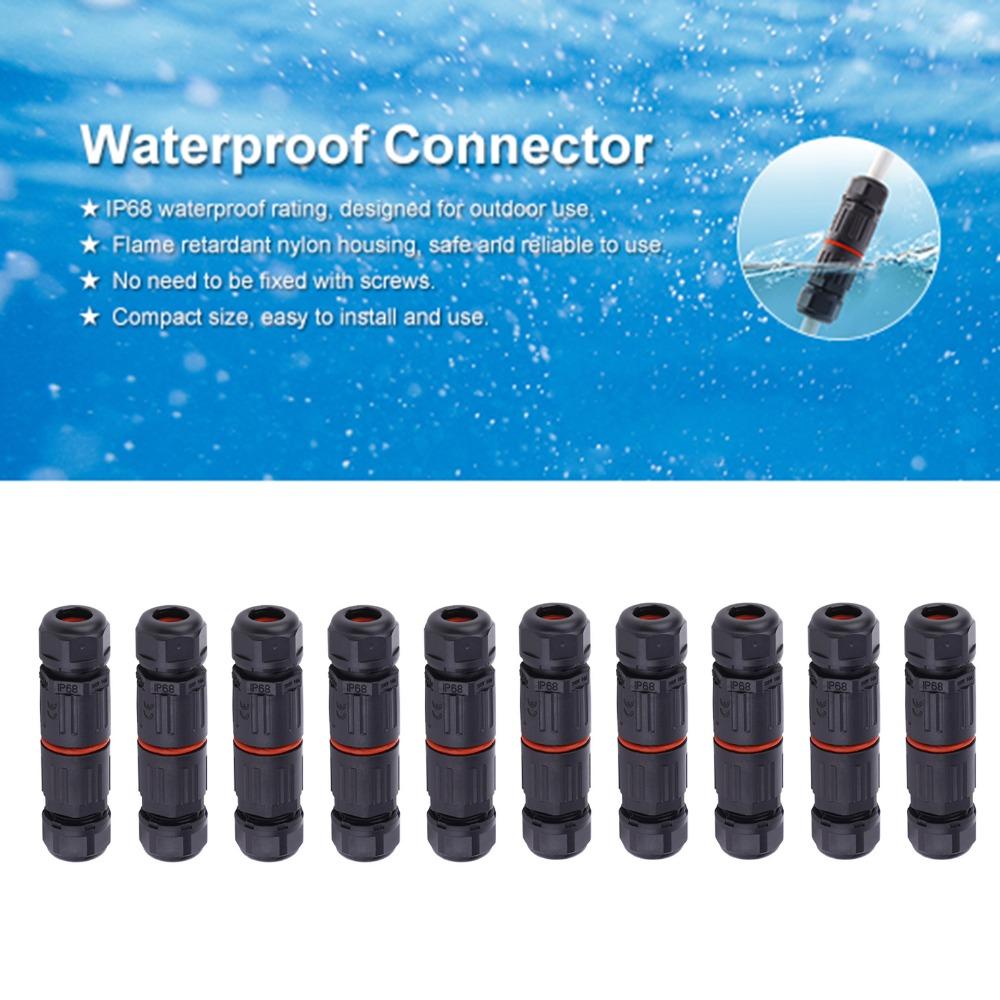 10PCS 0.5mm²~2.0mm² IP68 Waterproof Connector 3Pin Straight Cable Electrical Wire Connector Junction Box Electrical Wiring