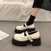 Plateauschuhe aus Leder im britischen Stil für Damen, schwarz, dicker Absatz, High Heels, Jane, Einzelschuhe, Halbschuhe