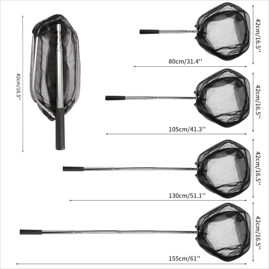 Telescope 155CM Fishing Landing Net Foldable Collapsible Aluminum Alloy Portable Fishing Net for Bird Fish Catch Fishin Hand Net