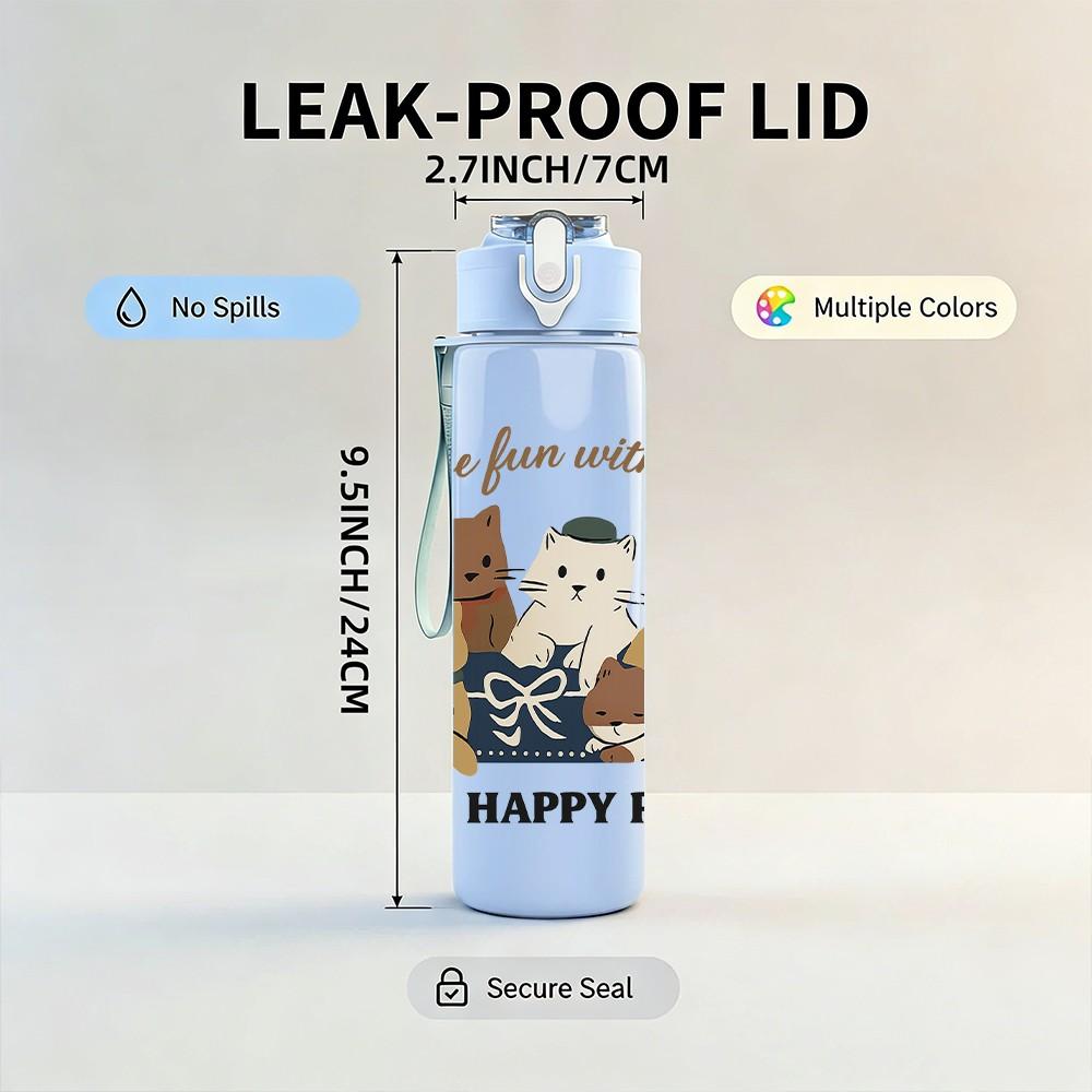 1PC Love From You Happy Cat Group 750ml Color Plastic Sports Water Bottle Leakproof Flip Straw Lid Suitable for Sports Office Home Use