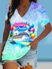 3D Printed Short Sleeve Flamingo Printed Women's V-Neck T-Shirt Summer Loose Women's Casual Short Sleeve Top
