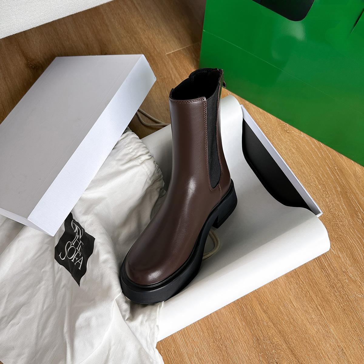 

Женские короткие ботинки осень и зима новые ботинки Smoke Pipe женские толстые ботинки в британском стиле женские одинарные ботинки 35 коричневый