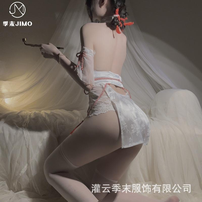 Sex underwear sexy pure desire hollow cheongsam stand-up collar drawstring hip wrap pure desire antique lace hanfu suit