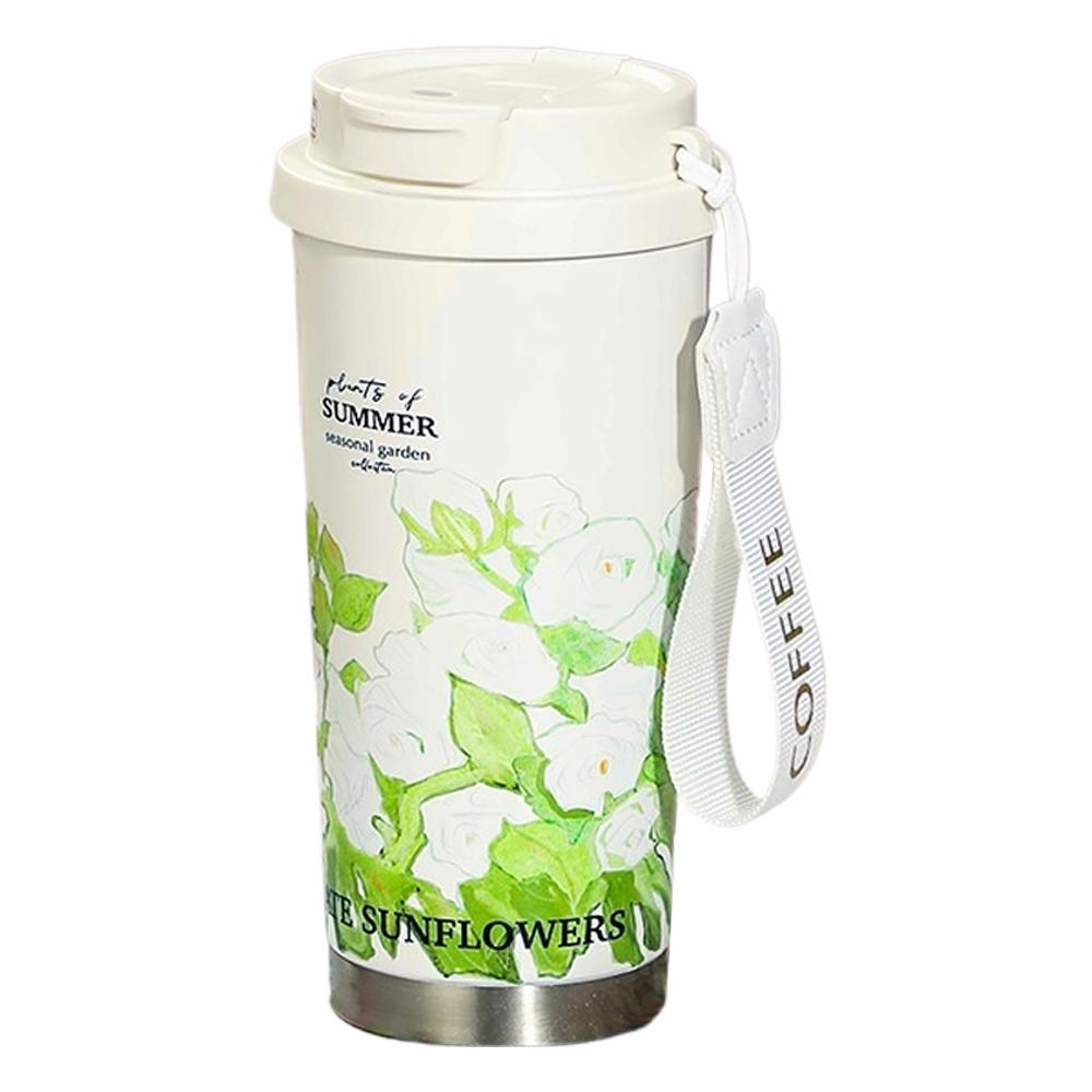 Floral Boho Coffee Tumbler 500ml, Summer Sunflower Flower Thermos Coffee Cup Travel Mug With Leakproof Lid Double Wall Vacuum