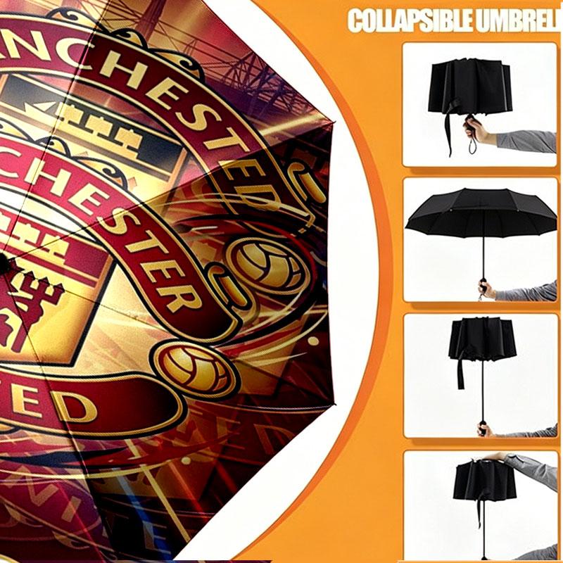 Custom Name Personalized Manchester United Print Umbrella, Auto Open Close, 8‑Rib Sturdy Frame, Commute Camping Hiking Use, Birthday Gift