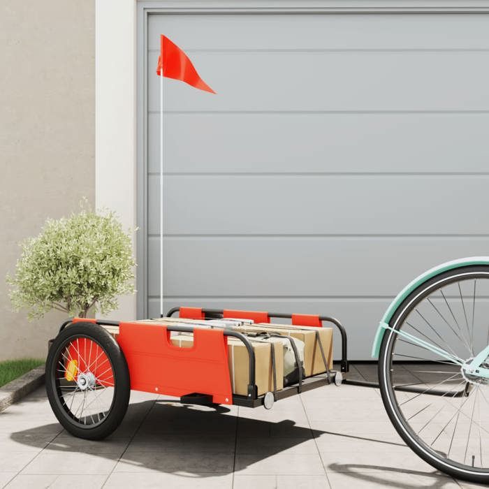 VidaXL Bicycle Trailer Orange Oxford Fabric and Iron, Bicycle Cart, Bicycle Trailer, Bicycle Trailer for Children, 94173