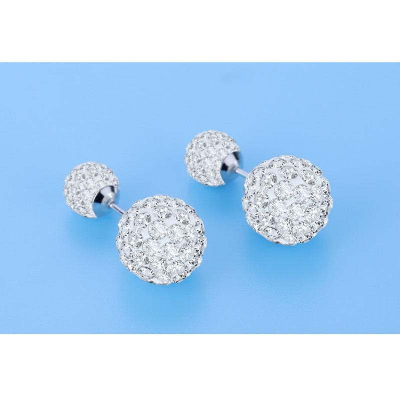 Fashion Korean Style Double Sized Rhinestone Ball 925 Pin Stud Earrings