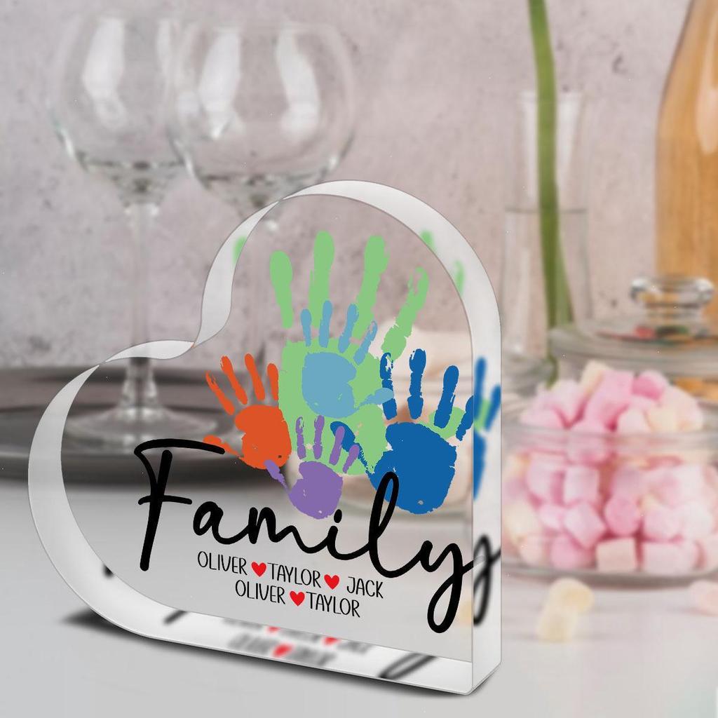1 Stück Familienspuren Souvenir, Schönes Acryl-Herz-Schild - 2D Flaches Acryl-Schreibtischornament, Vierjahreszeiten-Dekoration, Neuartige Heimdekoration