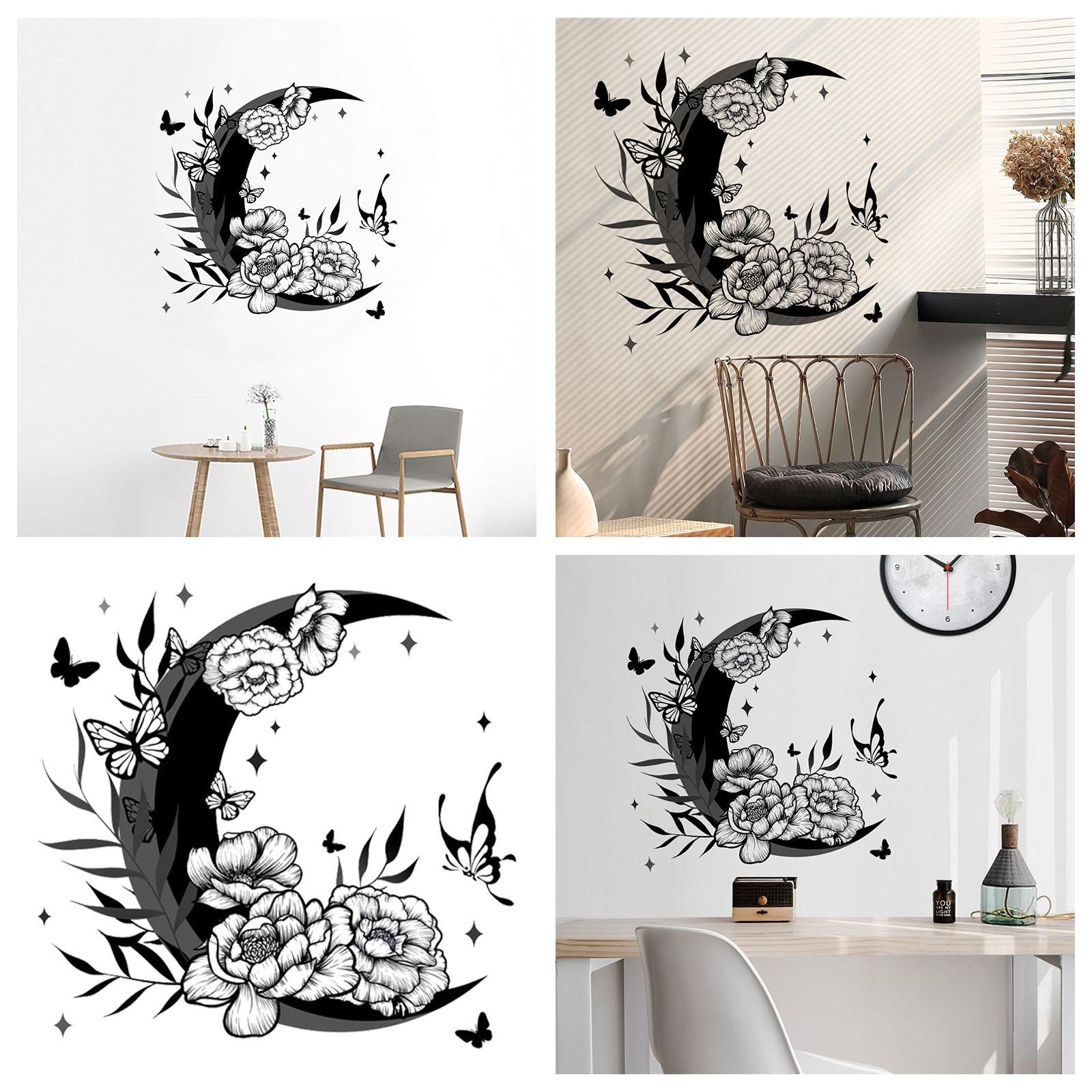 

Black Moon And Flower Wall Sticker Art Decal Fashionable Home Decor Living Room Wall Decal Accessories Ornament One Size чорний