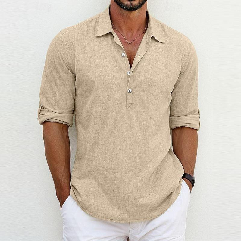 Spring and Summer Men's Solid Color Lapel Shirt Casual Fashion Long-sleeved Shirt Top