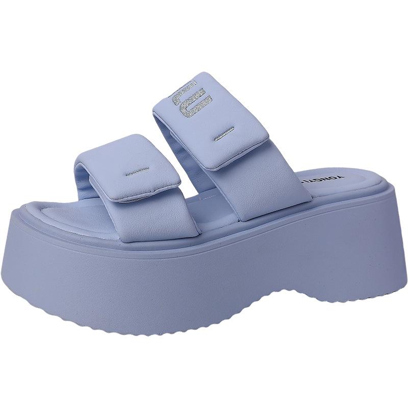 Fashion tribe Velcro blue platform sandals women's outer wear 2025 summer new non-slip beach shoes slippers