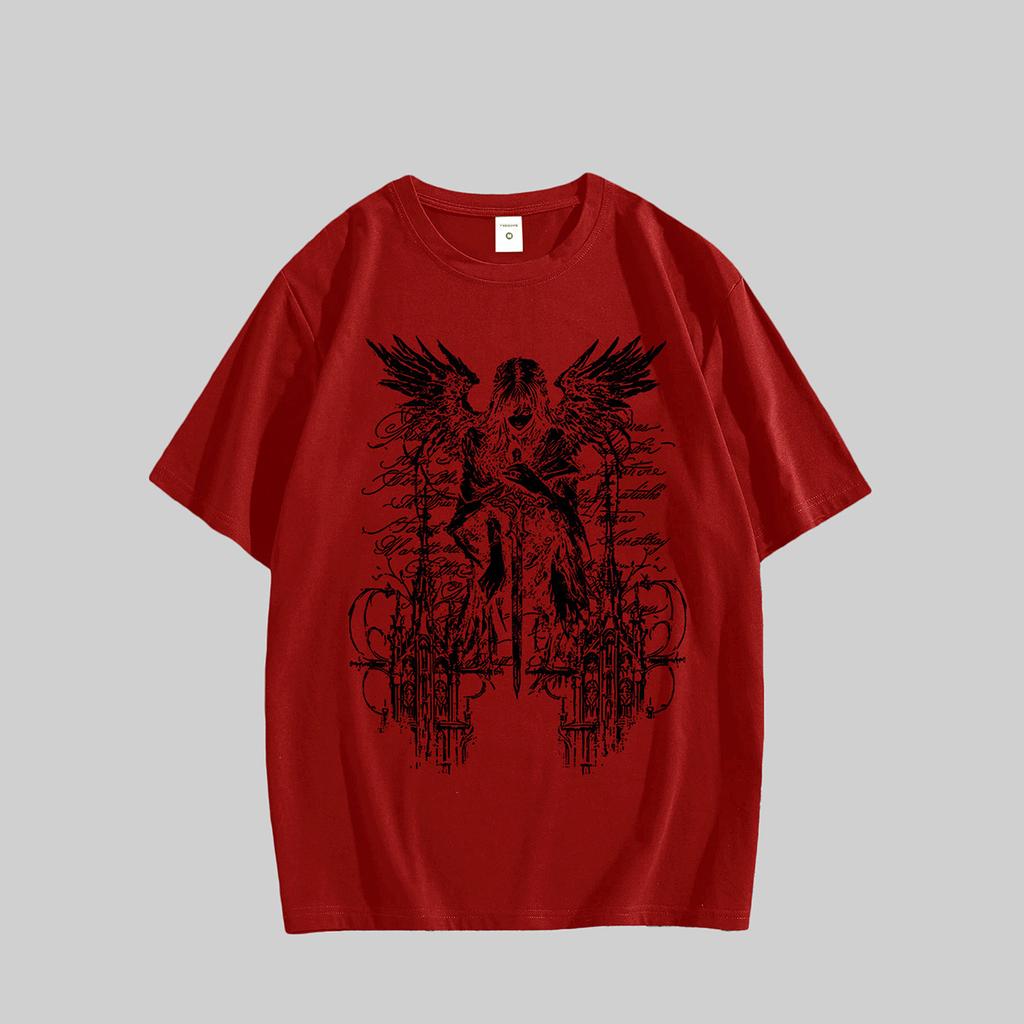 Gothic Graphic Street Y2k Oversized Men Women Cotton Loose Short Sleeve Tee Shirt Vintage Streetwear Harajuku Female Male Clothing