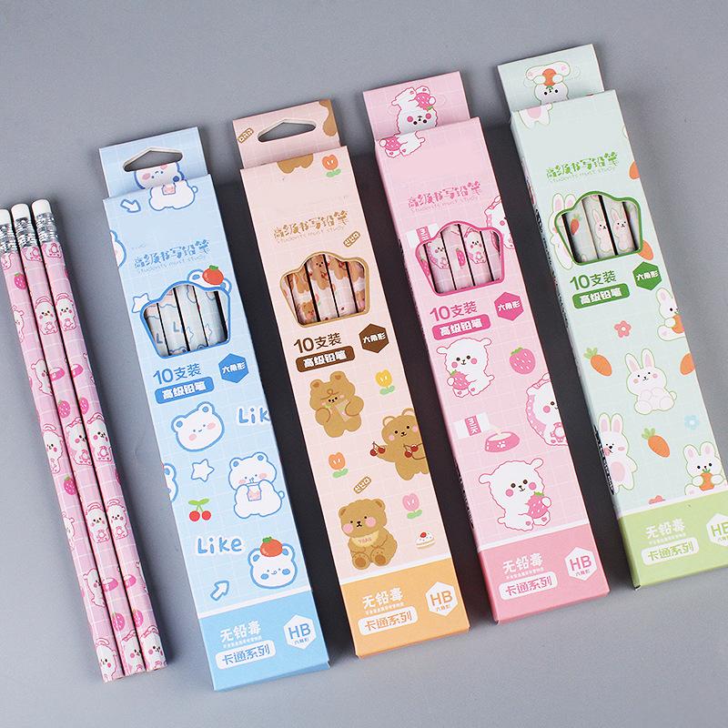 10Pcs Graphite Pencil Set Korean Kawaii Stationery Pencils For Children School Writing Drawing Art Supplies