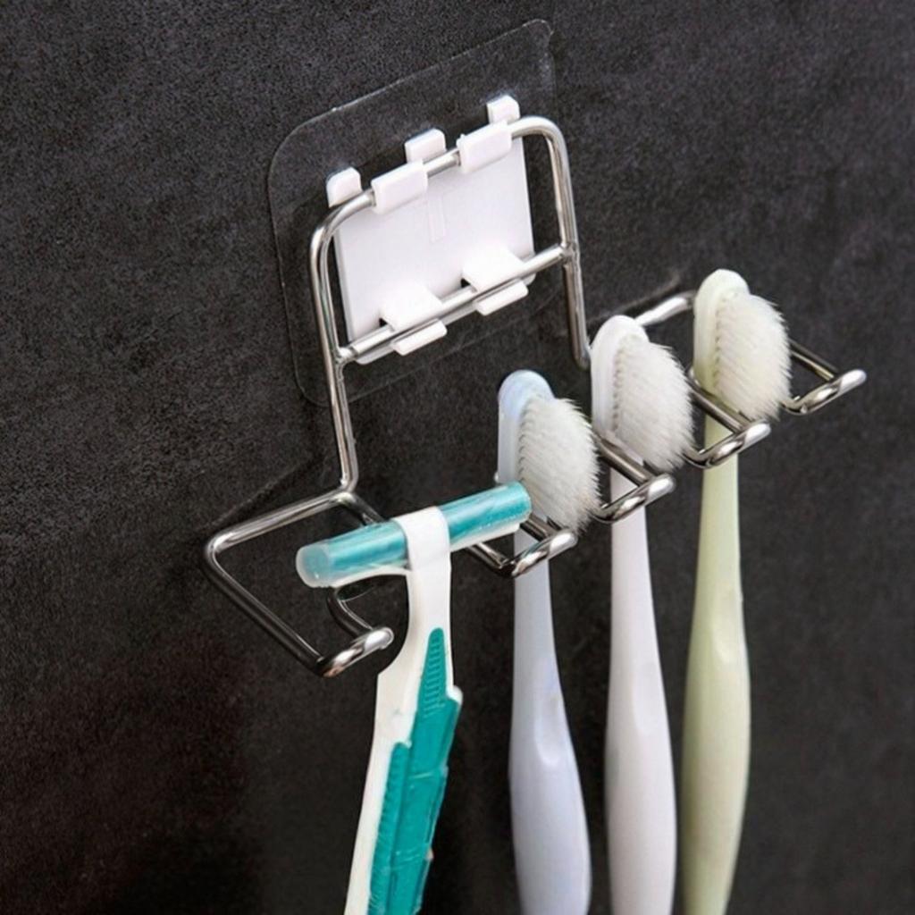 Wall Mounted Toothbrush Holder Stainless Steel Bathroom Organize Tooth Brush Shelf Toothpaste Razor Organizers Stand Accessories