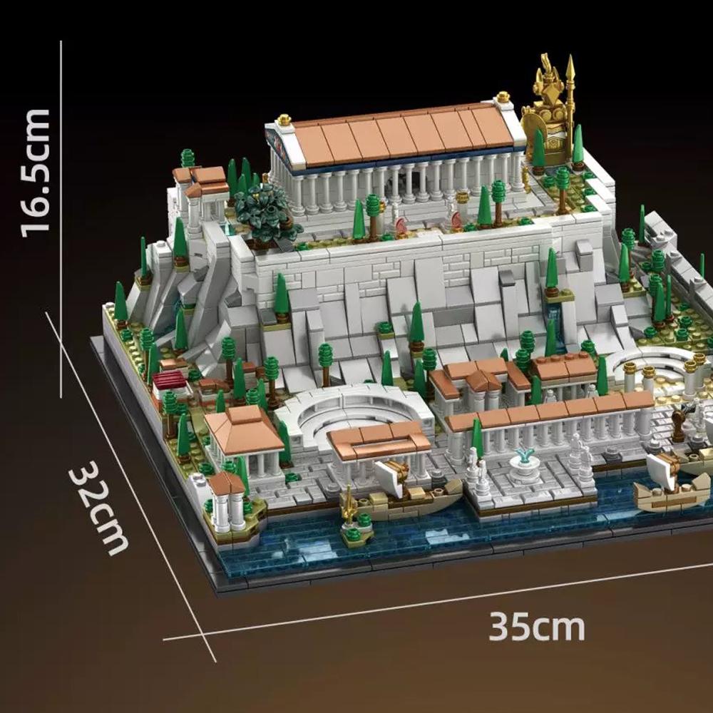 MOC Nové Řecko Akropolis v Athénách Hrad Stavebnice Parthenon Amfiteátr Věž Architektura Cihlová Hračka Dětský Dárek