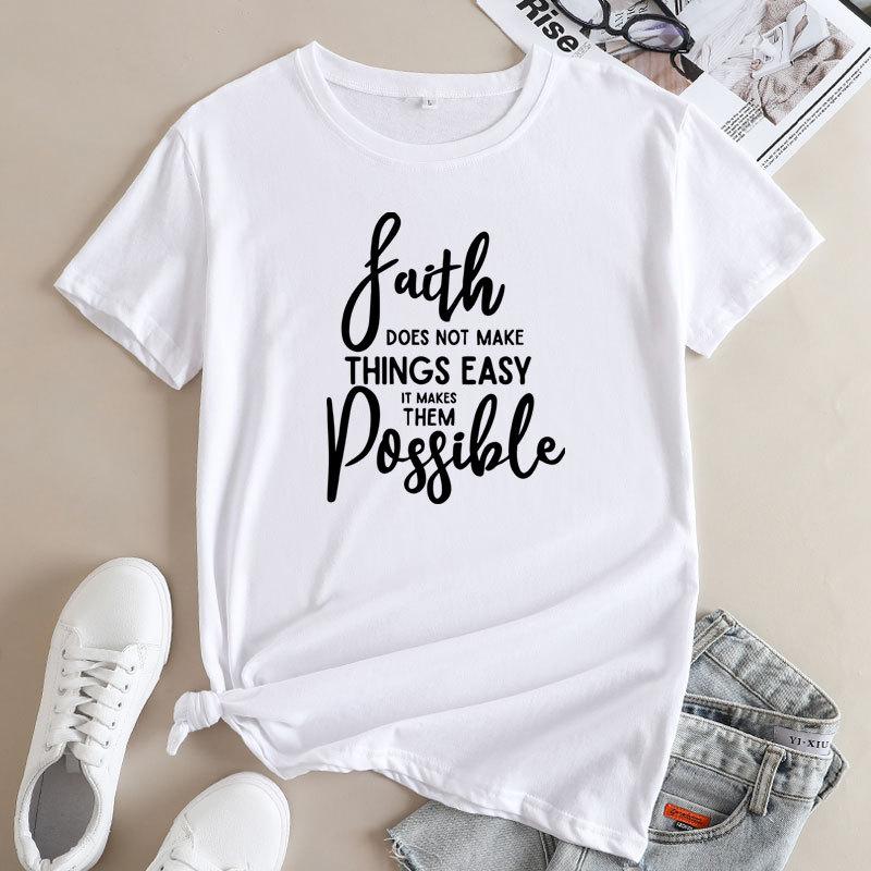 Summer Loose Print Tops Simple Round Neck Pure Cotton Tee Short Sleeved Top T-Shirts Women’s