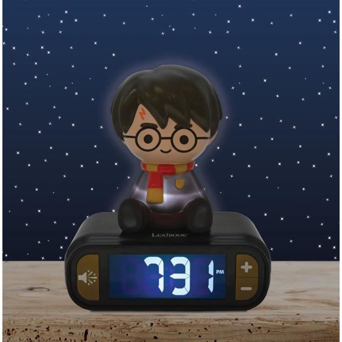LEXIBOOK - Réveil veilleuse Harry Potter - Sons et mélodies, écran LCD rétro-éclairé et lumineux - Noir