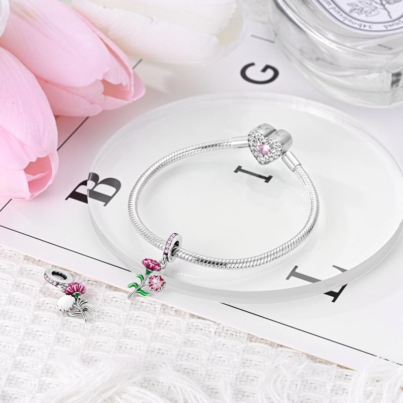 Original Charms Copper Purple Carnation Plant Pendants Fit Charms Plata Bracelets For Women Women Jewelry Making Diy