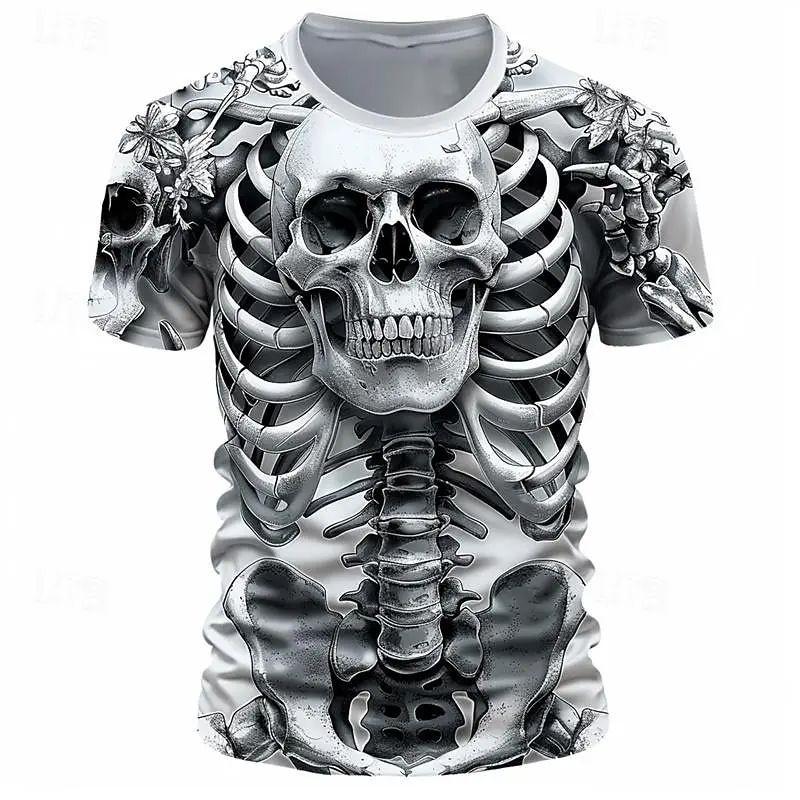 Skeleton Printed Unisex's T-shirt Fun Short Sleeved Tshirt Casual Tees Skull Pattern Unisex's Clothing Oversized Top Round Neck Tshirt