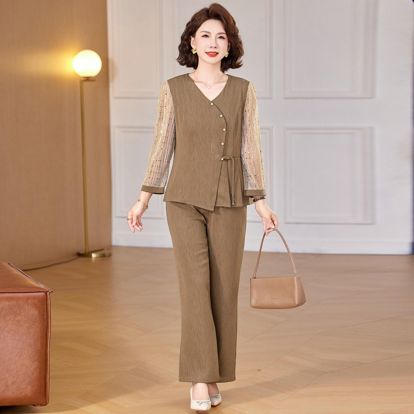 

Mom s Summer Slimming Top & Elegant Wide-Leg Pants Set for Middle-Aged Women 4XL