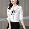 Printemps Automne Nouvelle Couleur Unie À Manches Longues Chemise Féminine Col Carré Noeud Fond Chemisier Polyvalent Haut Tendance M-4XL