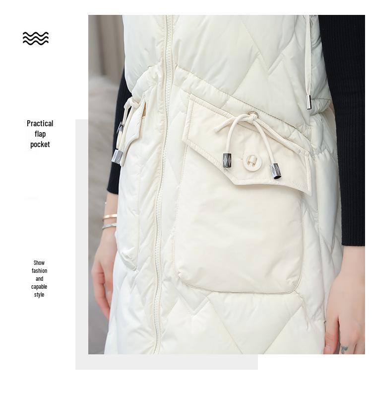 Women's Mid-Length Hooded Cotton Vest: Fashionable, Slimming, Waist-Cinching, Warm, and Cold-Proof Outerwear