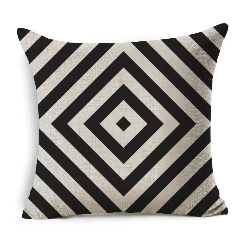 Black and White Geometric Pattern Fabric Linen Cotton Throw Pillow Waterproof Oilcloth Car Sofa Bed Decorative Pillowcase