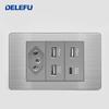 DELEFU Brazilian Model 118 Type 10A/20A Stainless Steel Grey Durable PC USB Socket with Type-C 20W Fast Charging