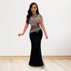 Yousheng Lady Evening Dress Rhinestone Decor Mesh Patchwork Sleeveless Skinny Round Neck Wedding Party Maxi Dress for Prom Club Formal Banquet