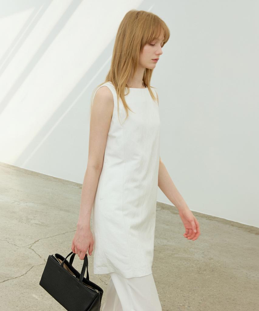 Artid Crease Boatneck Mini Dress_White