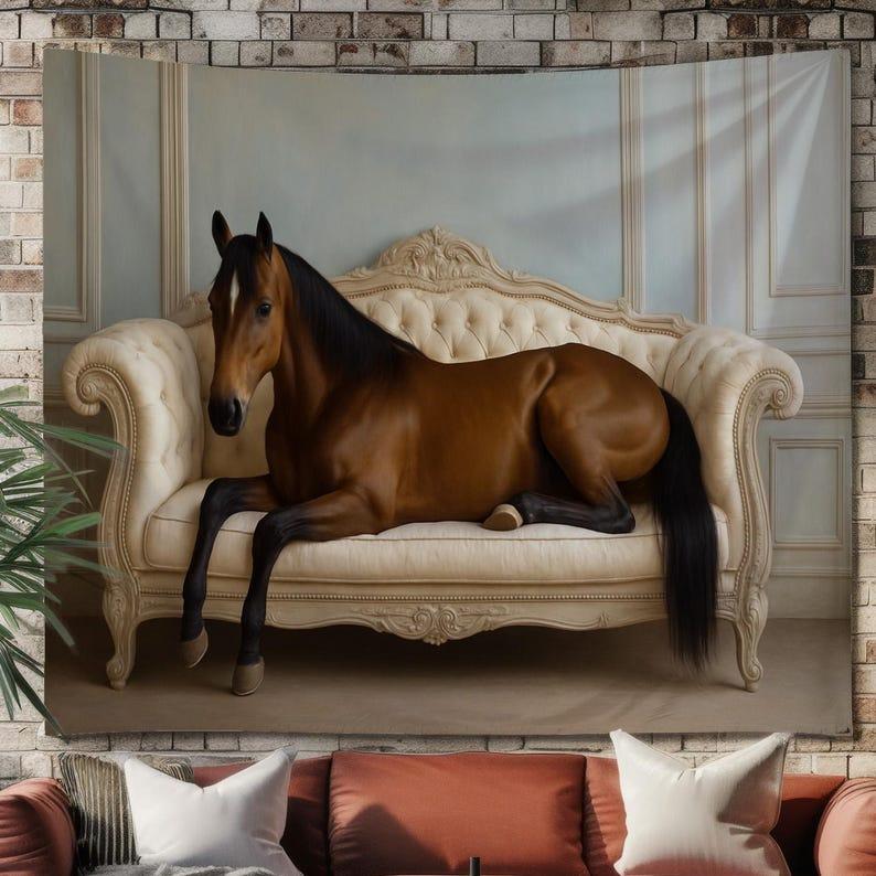 Horse lying on sofa tapestry 75x100 чёрный